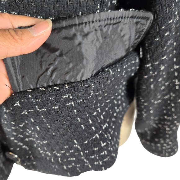 Zara Structured Tweed Black Jacket Silver Metal Buttons - Picture 9 of 16